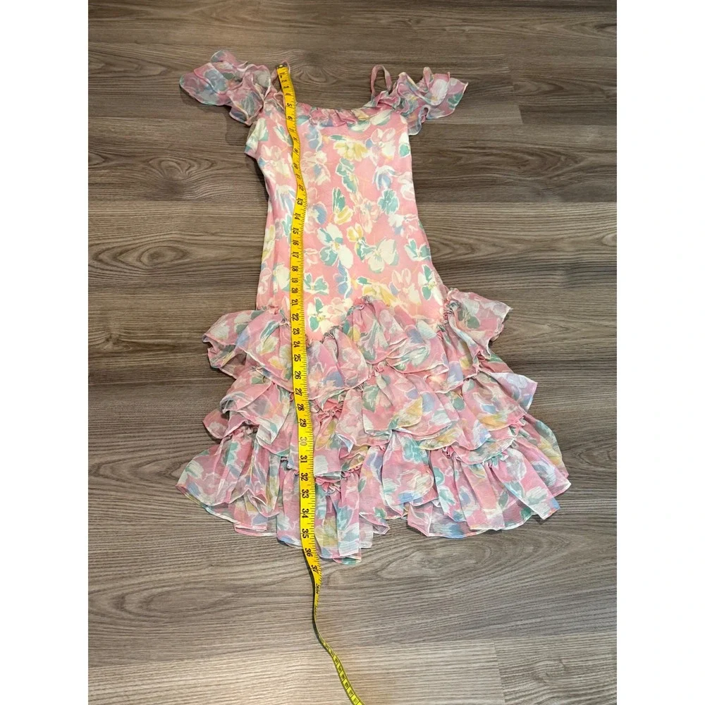 Ralph Lauren Kids Pink Floral Ruffle Cold Shoulder Tiered Dress Girls Size 12